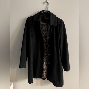 George Black Wool 3/4 Length Dressy Coat with leopard print lining